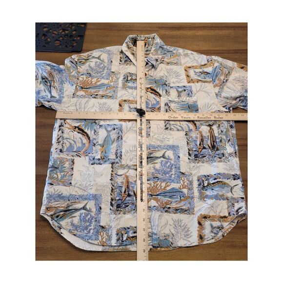 VTG Straight Down Hawaiian Shirt Fish Print Men’s L USA Made Tropical EUC - Picture 7 of 7